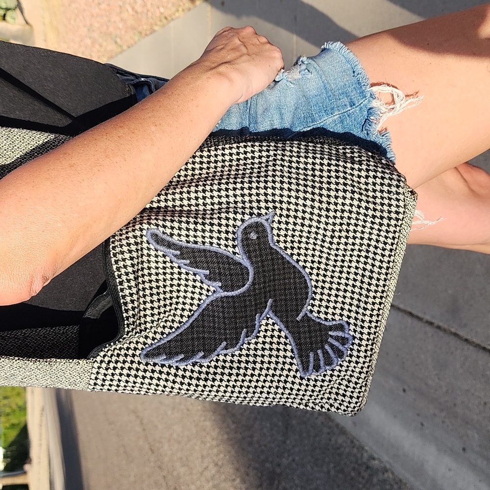 VINTAGE HANDMADE Gypsy Peace Dove Houndstooth Crossbody Shoulder Bag Purse Patch - Picture 4 of 17